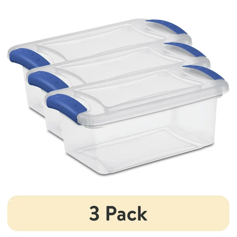 (3 pack) Sterilite 7 Quart Latch Box, Clear Plastic Storage Bin with Clear Lid, Blue | Walmart (US)