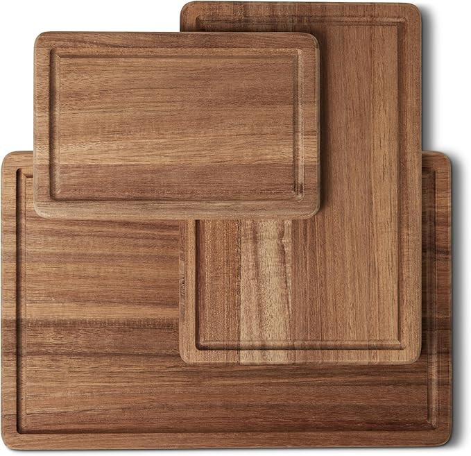 Amazon Basics Wooden Chopping Boards, 3-Piece Set, Acacia Wood, Pre-Oiled with Juice Groove | Amazon (US)