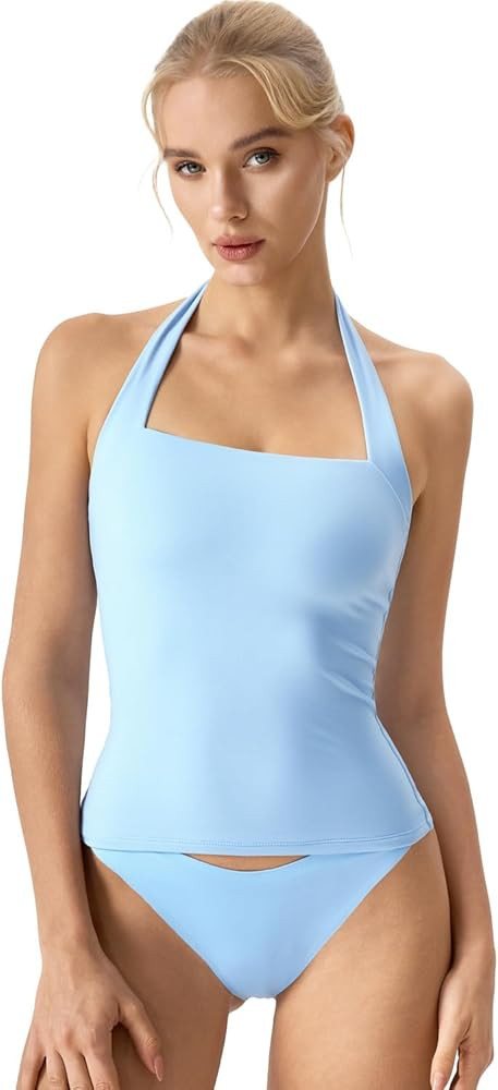 QINSEN Sleeveless Tank Shirts for Womens Double Lined Slimming Fit Basics Square Neck Halter Top | Amazon (US)