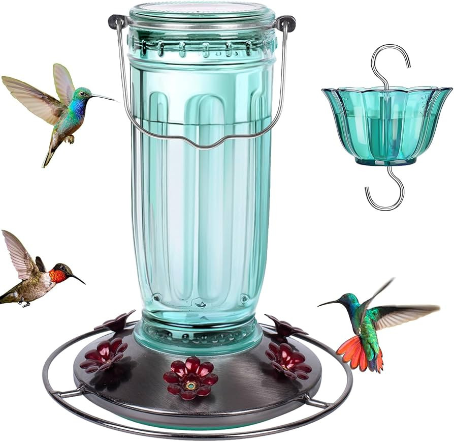 Kingsyard Glass Hummingbird Feeder for Outdoors Wild Bird Feeder with 6 Feeding Ports Hanging for... | Amazon (US)