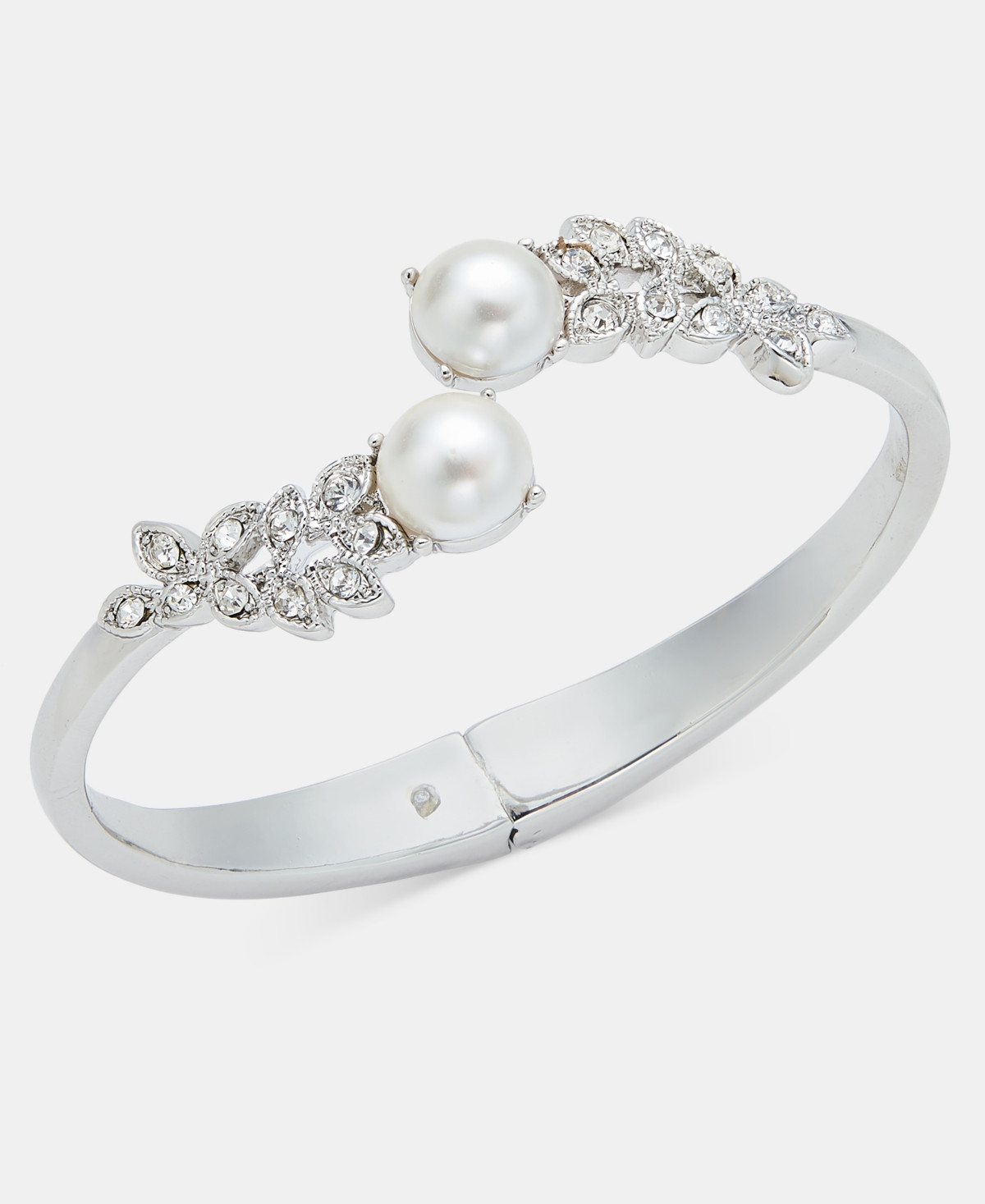 Charter Club Crystal & Imitation Pearl Bypass Bangle Bracelet, Macy's Exclusive - Silver | Macy's