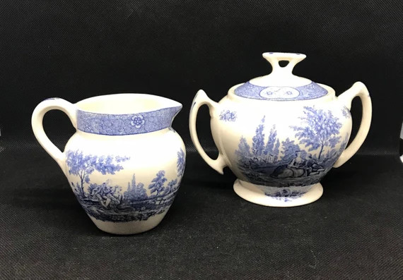 Blue Transferware Sugar Bowl and Creamer Set. Adams . Blue - Etsy | Etsy (US)