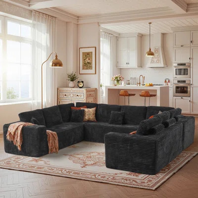 135.43'' Modular Cloud Couch, U-Shaped Corduroy Sectional Sofa with Deep Seats and Chaise, No Assembly Required for Living Room | Wayfair North America