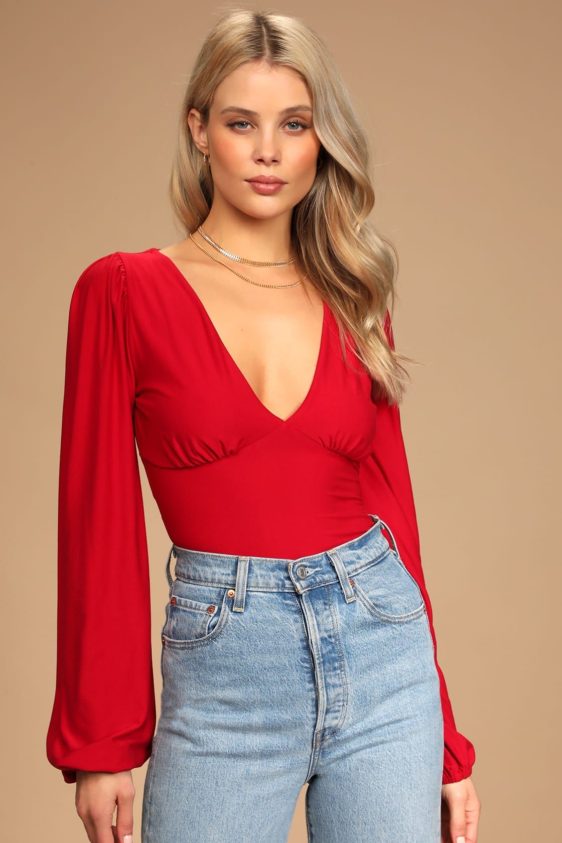 Feeling Feisty Red Long Sleeve Tie-Back Bodysuit | Lulus (US)