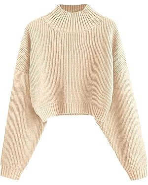 ZAFUL Women's Cropped Turtleneck Sweater Lantern Sleeve Ribbed Knit Pullover Sweater Jumper | Amazon (US)