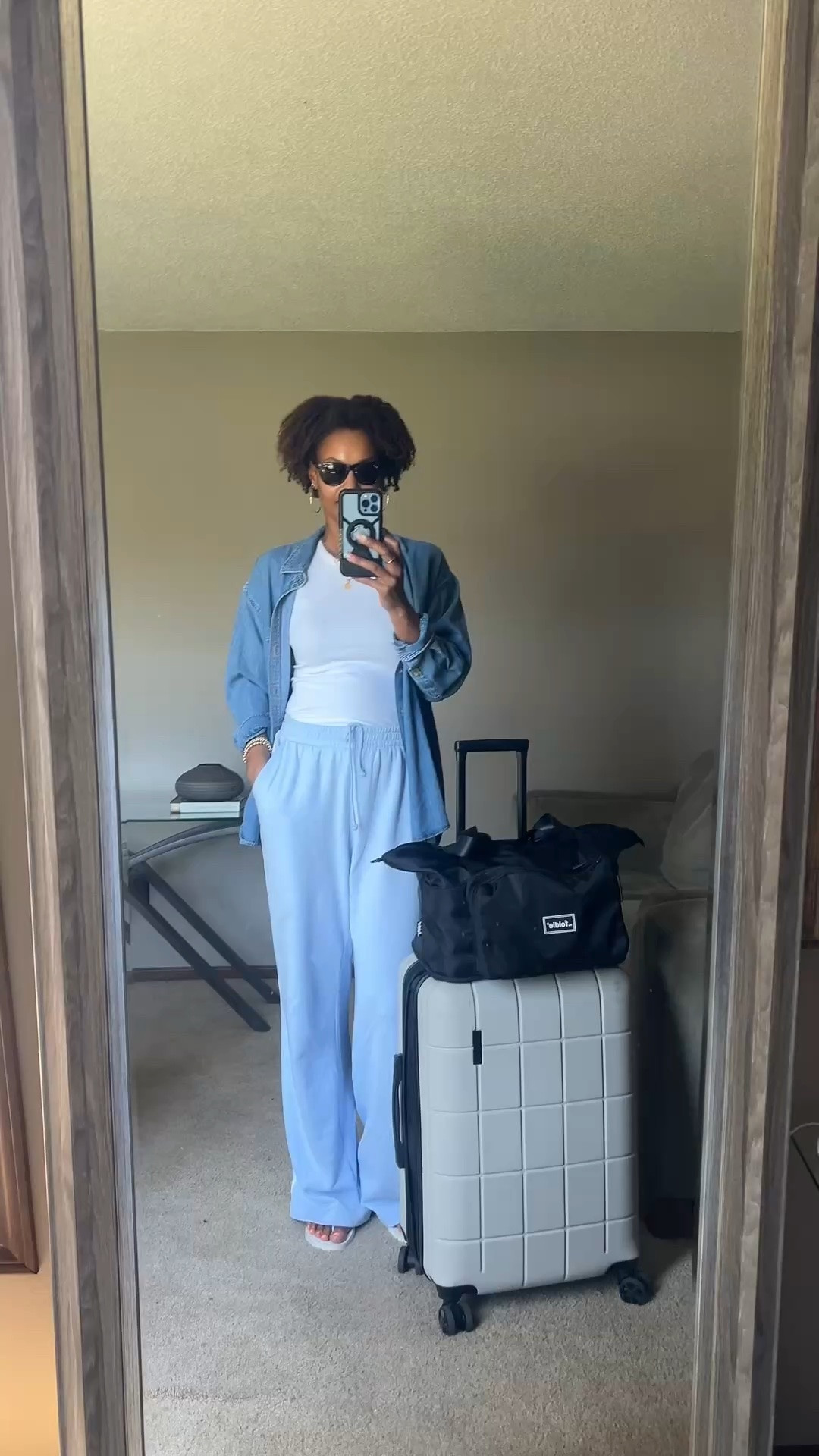 A simple travel outfit for riding in the car. Brought a  light denim shirt in case there’s a chill in the air. These so comfy sweatpants from Old Navy have been holding up well.

#LTKootd #LTKOver40 #LTKTravel
