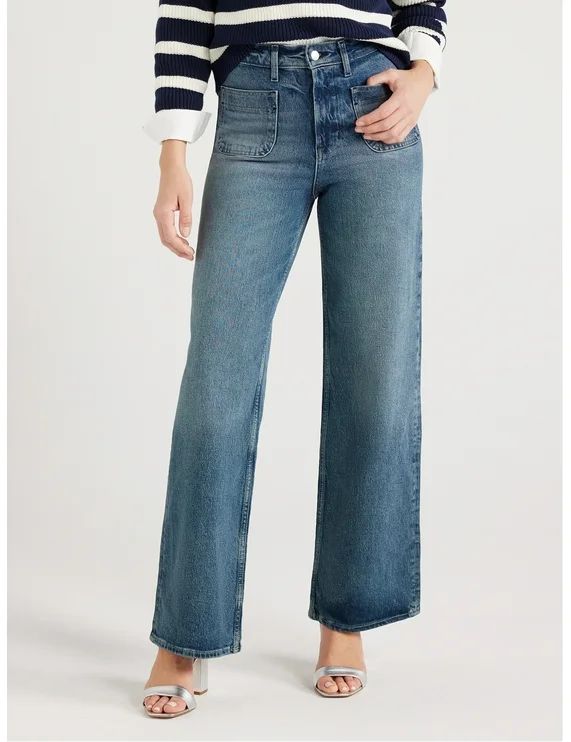 Free Assembly Women's Patch Pocket Wide Leg Jeans, 31” Inseam, Sizes 0-22 | Walmart (US)