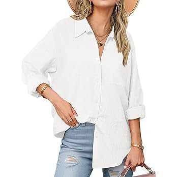 Zeagoo Cotton Button Up Shirts for Women Long Sleeve Cotton Gauze Tops Casual Collared Button Dow... | Amazon (US)