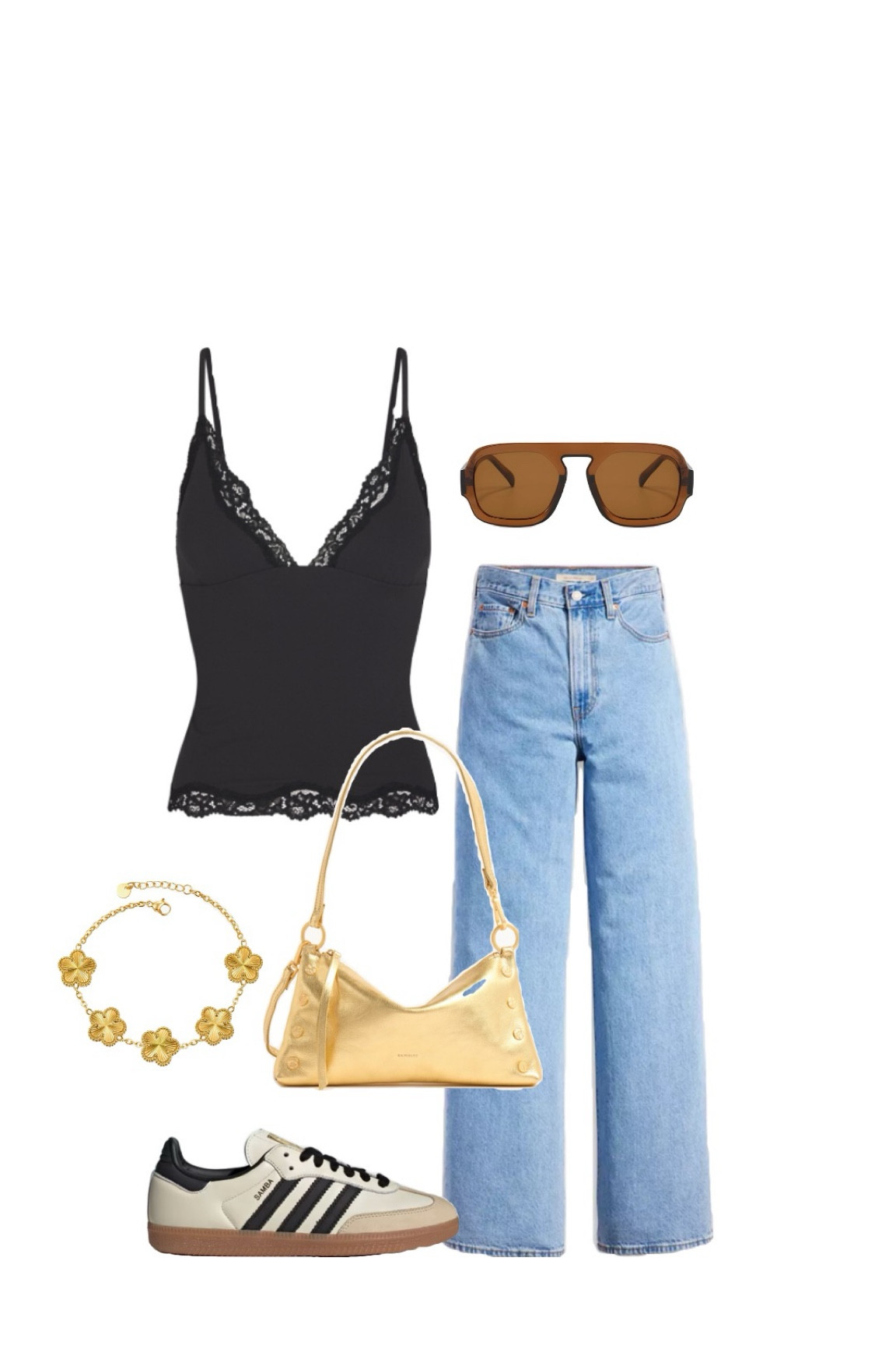Casual night out inspo, dinner outfit, outfit inspo, skims, adidas, Levi’s, gold, gold purse, gold jewelry  

#LTKShoeCrush #LTKStyleTip #LTKItBag