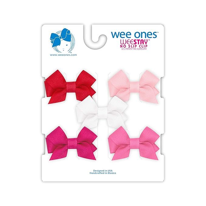 Wee Ones Baby Girl's Multipack Five Tiny Grosgrain Hair Bows, Red, Light Pink, White, Shocking Pi... | Amazon (US)