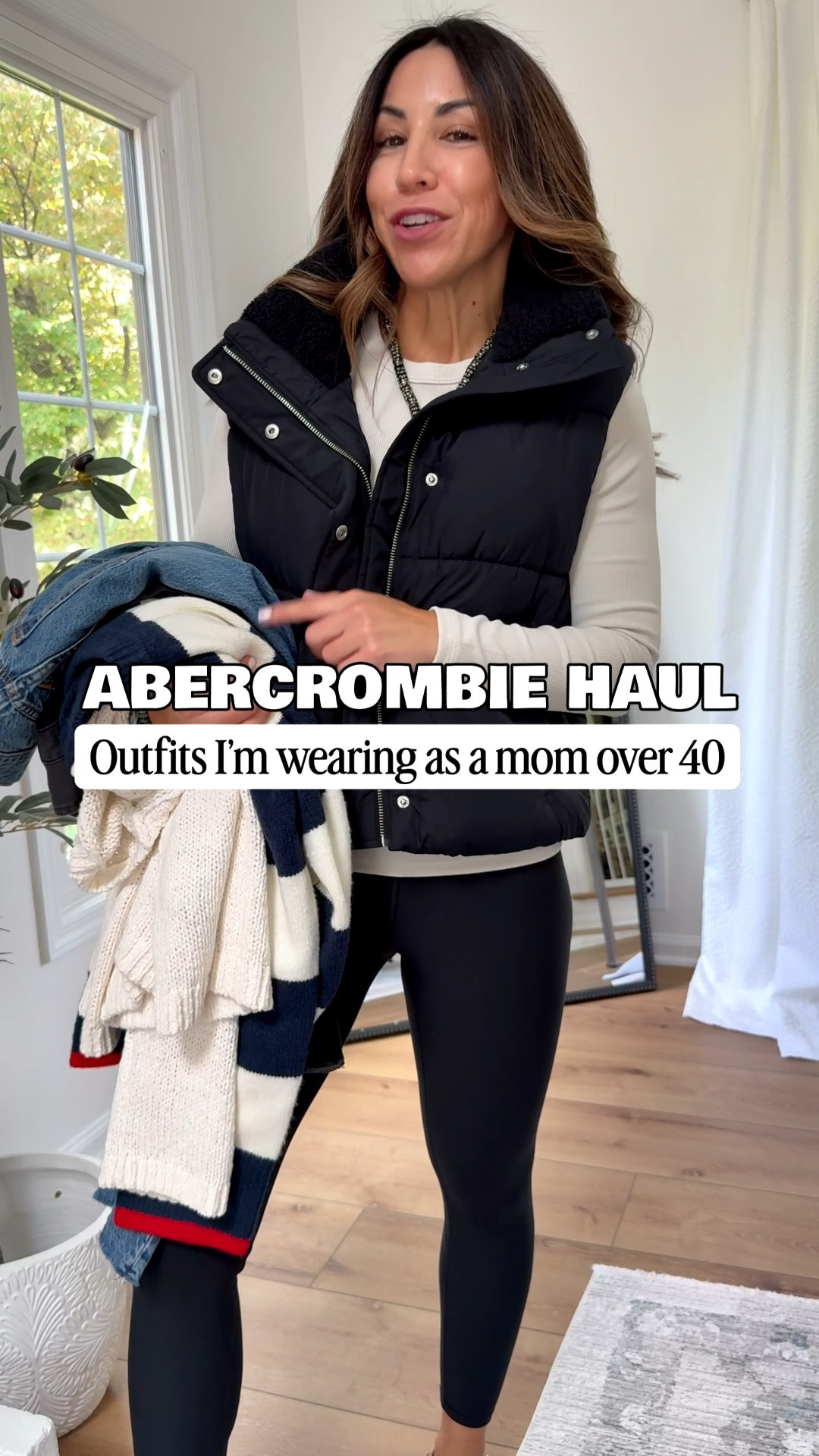 #abercrombiepartner Ok this @abercrombie haul is legit and it’s all 25% off through tonight for the ! The wide leg jeans come in lengths. The sweaters are classics. And girls that puffer vest might be my favorite piece out of it all. 🙌

Jeans 25 short. Sweaters small. Long sleeve tee small. Black denim shirt Xs. Leggings small short. Puffer vest small. Clogs tts. Nike tts. Adidas side down. 

Jewelry code HOUSEOFLEO20. 

#LTKFallSale #LTKSaleAlert #LTKFindsUnder100