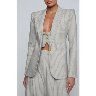 L'AGENCE Sheila Structured Pinstripe Blazer in Grey/Tan Pinstripe at Nordstrom, Size 6 | Nordstrom