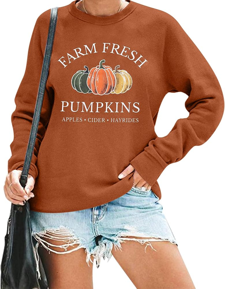 VILOVE Farm Fresh Pumpkin Sweatshirt Women Fall Sweatshirt Pumpkin Graphic Hoodie Happy Fall Yall... | Amazon (US)