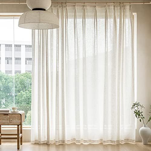 MAIHER Extra Wide Curtains Pinch Pleated, Light Filtering Faux Linen Texture Semi Sheer Curtains ... | Amazon (US)