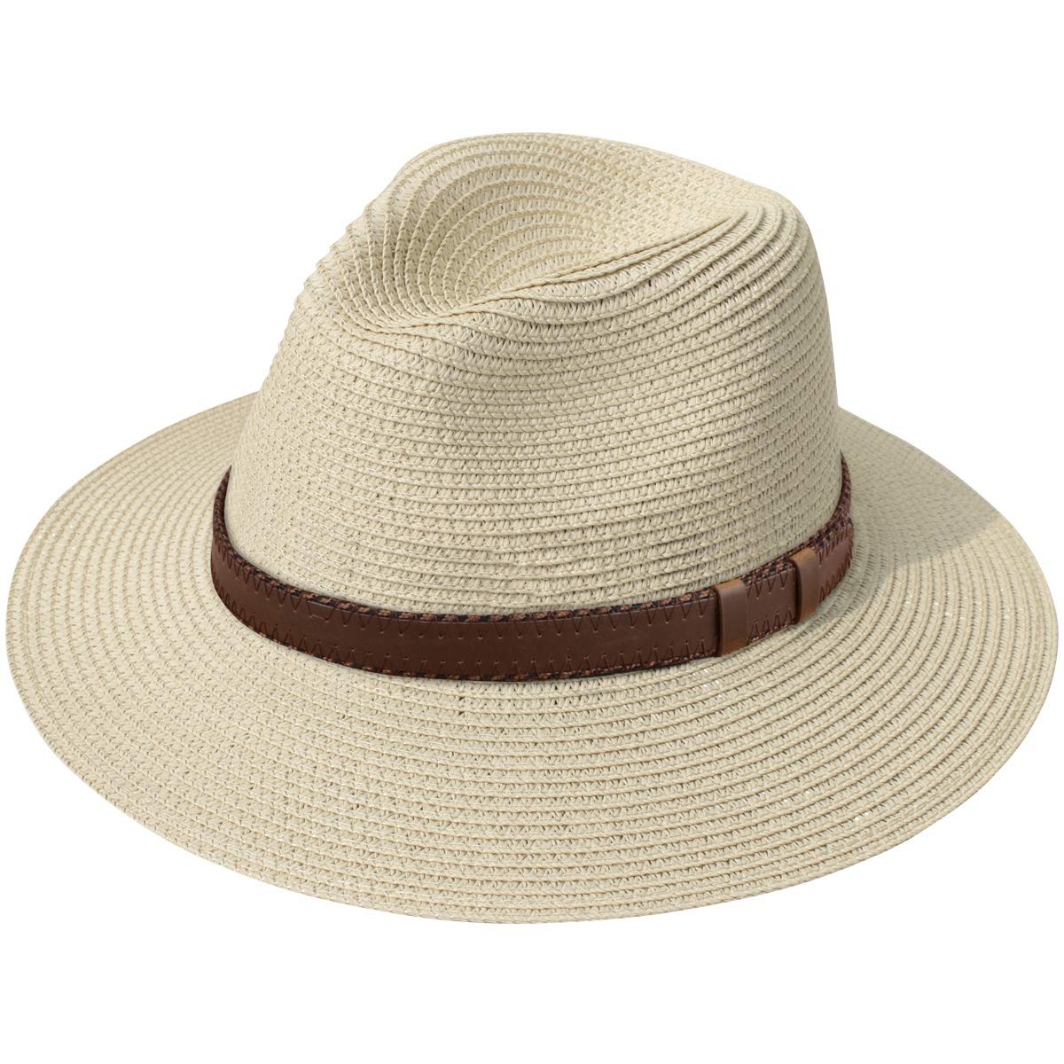 Lanzom Women Wide Brim Straw Panama Roll up Hat Fedora Beach Sun Hat UPF50+ | Amazon (US)