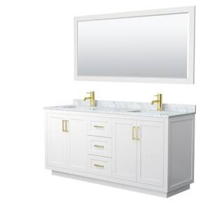 Miranda 72 in. W Double Bath Vanity in White with Marble Vanity Top in White Carrara with White Basins and Mirror | The Home Depot