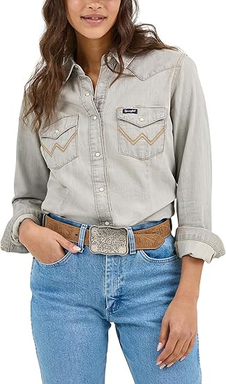 Wrangler Women's Dark Denim Western Shirt | Amazon (US)