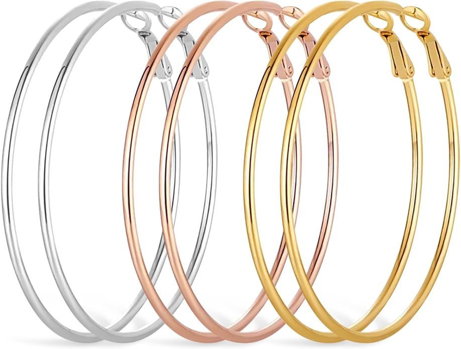 Big Gold Hoop Earrings for Women 14K Rose Gold Stainless Steel Large Hoop Earrings Hypoallergenic... | Amazon (US)