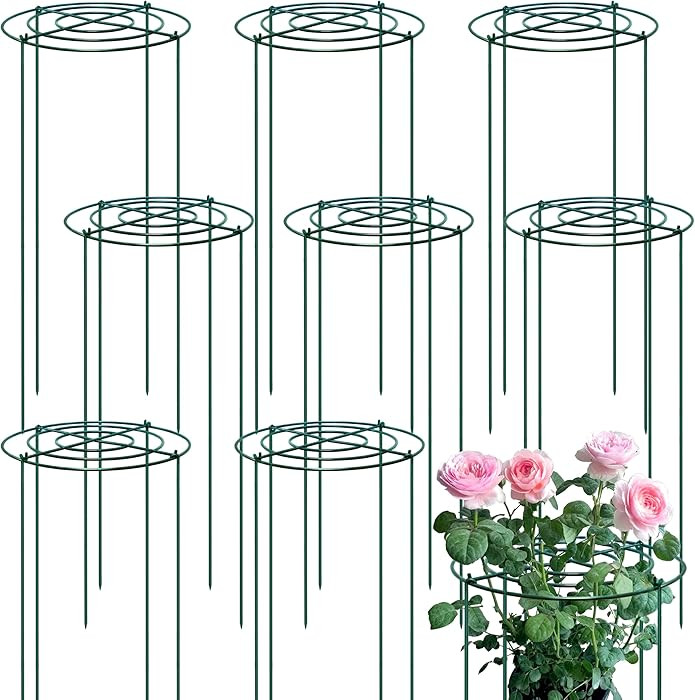 8 Sets Peony Support Cage,14"Diax32"High Heavy Duty Metal Plant Support,Grow Through Hoops Grids ... | Amazon (US)