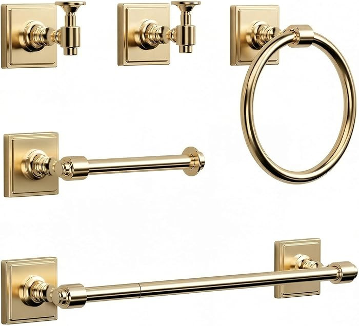 Champagne Gold Bathroom Towel Bar Set, 5 Piece Bathroom Hardware Accessory Set, SUS304 Stainless ... | Amazon (US)