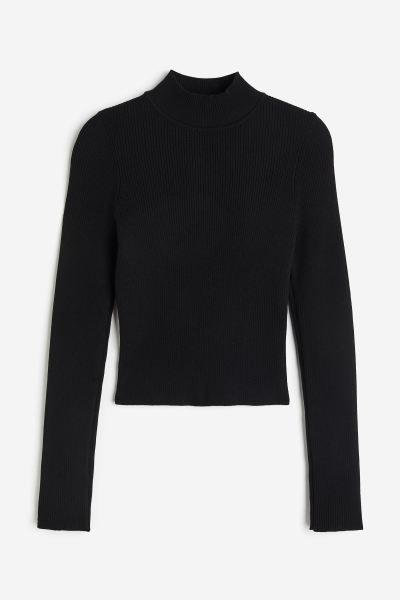 Rib-knit Mock Turtleneck Top - Black - Ladies | H&M US | H&M (US + CA)
