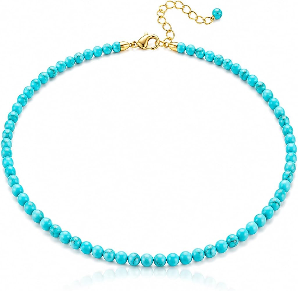 Trendy Gemstone Beaded Necklace for Women, 4mm Natural Crystal Choker, Adjustable Layering Neckla... | Amazon (US)