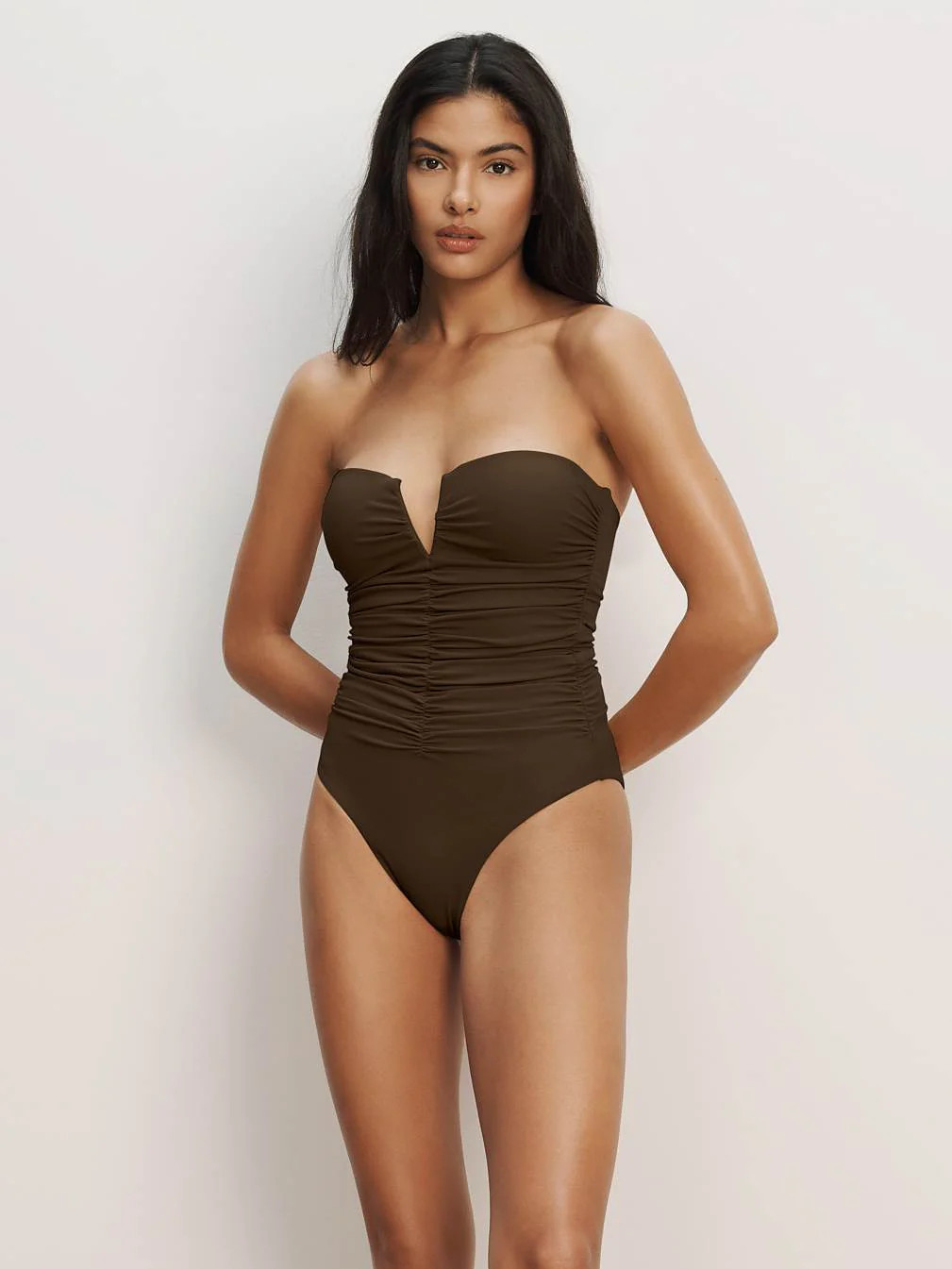 Palmilla Strapless Swimsuit in Mocha | Veronica Beard | Veronica Beard