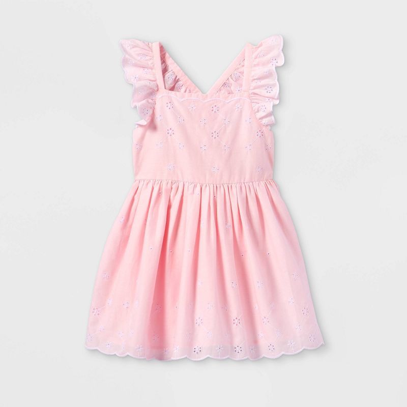 Toddler Girls&#39; Ruffle Sleeve Embroidered Dress - Cat &#38; Jack&#8482; Light Pink 2T | Target