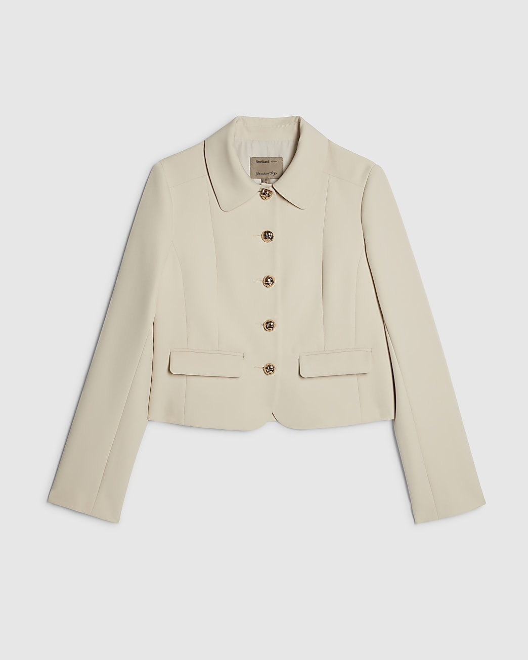 Beige Long Sleeve Collared Structured Jacket | River Island UK & IE