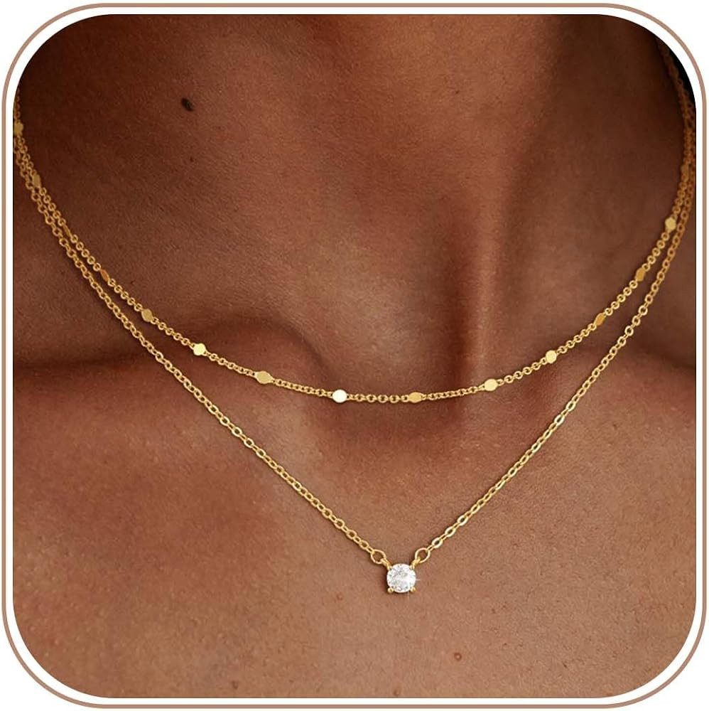 Layered Gold Necklaces for Women, 14K Plated Gold Sterling Silver Plated Dainty Pendant Necklace ... | Amazon (US)