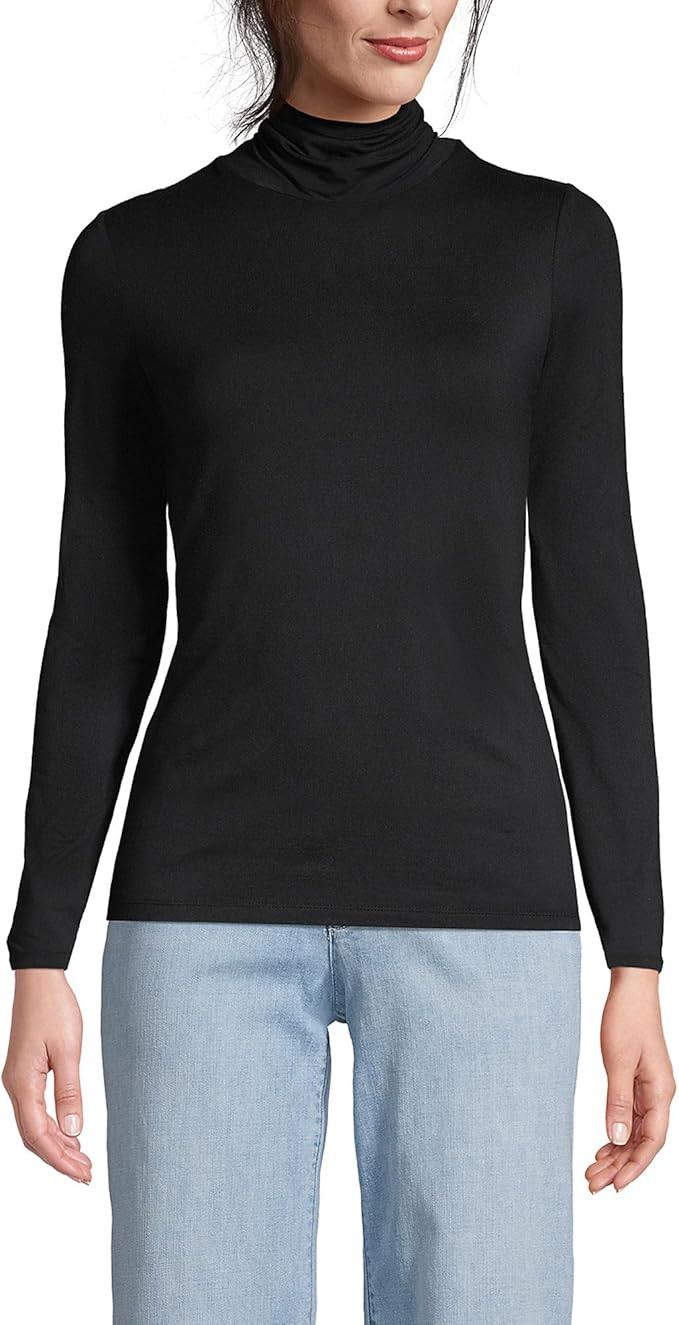 Lands' End Women LWCM Shaped Turtleneck Black Tall Large | Amazon (US)