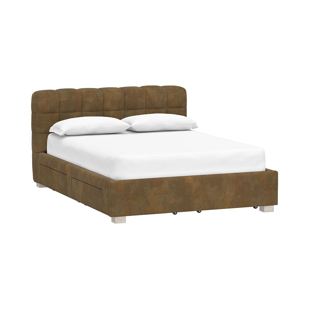 Baldwin Upholstered Storage Bed, Queen, Textured Faux-Suede Tobacco | Pottery Barn Teen