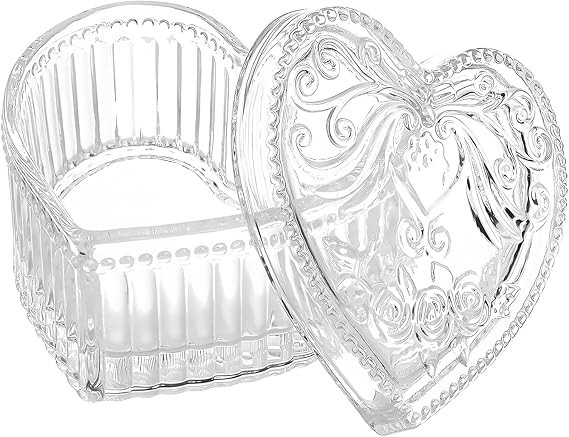 Gaolinci Crystal Glass Heart-Shaped Storage Box Embossed Jewelry Box Candy Box with Lid | Amazon (US)