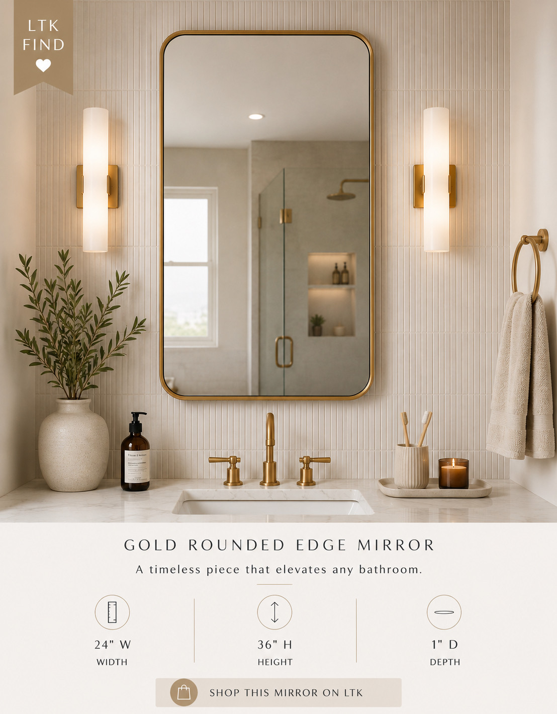 ✨ **Bathroom Mirror Find** ✨

It’s amazing how one simple update can completely elevate a bathroom. 🤍 This gorgeous gold rounded-edge mirror adds the perfect touch of warmth and elegance while keeping the space clean and timeless.

🔗 Shop this mirror on my LTK!

#LTKHome #LTKFinds #BathroomInspo #BathroomDecor #GoldMirror #BathroomMakeover #LuxuryBathroom #NeutralHome #HomeDecorFinds #VanityInspo
 

 #LTKSeasonal #LTKHome #LTKSaleAlert