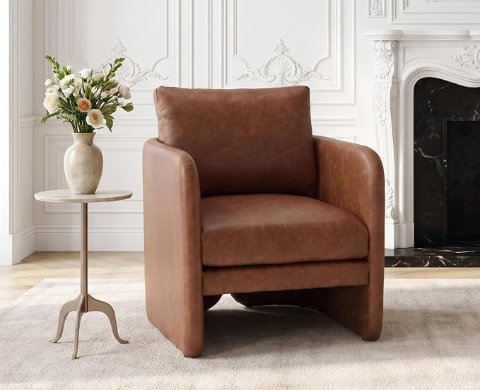 EALSON Leather Upholstered Modern Accent Chair, Mid-Century Barrel Armchair with Padded Cushion, ... | Amazon (US)