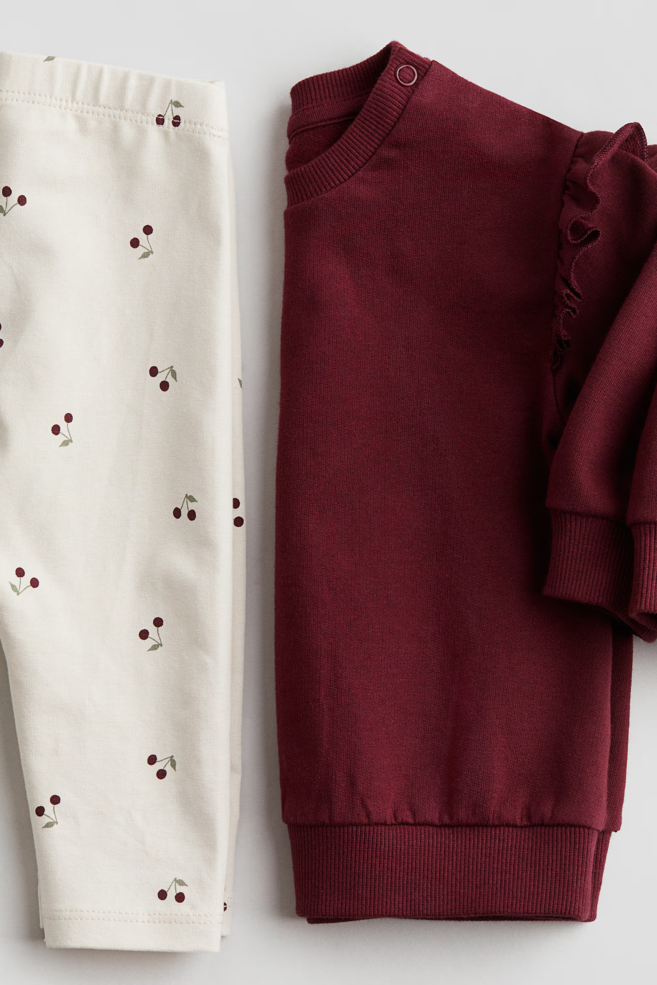 2-piece Sweatshirt and Leggings Set - Regular waist - Round Neck - Dark red/cherries - Kids | H&M... | H&M (US + CA)