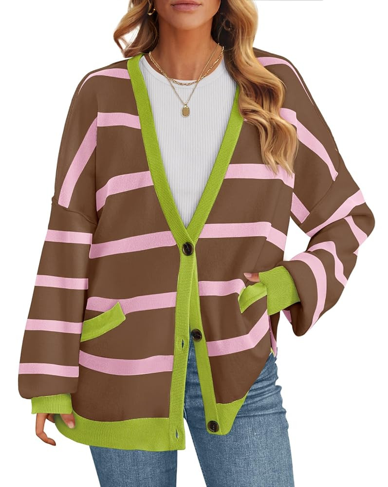 MEROKEETY Women's Long Sleeve Oversized Cardigan Sweaters 2024 Color Block Striped Open Front Kni... | Amazon (US)