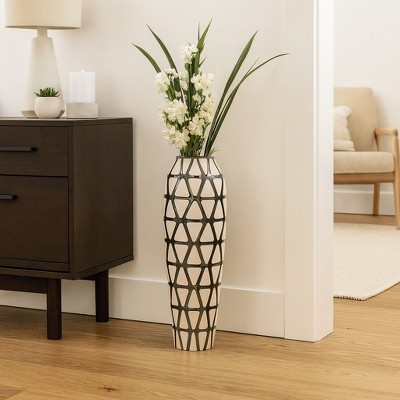 Contemporary Ceramic Vase for Living Room Decor and Home Accents - Elegant Flower Vase for Bedroom and Office Styling - 28", Ivory & Silver | Target