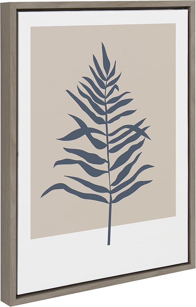 Kate and Laurel Sylvie Muted Tan and Blue Colorblock Botanical Fern Framed Canvas Wall Art by The... | Amazon (US)