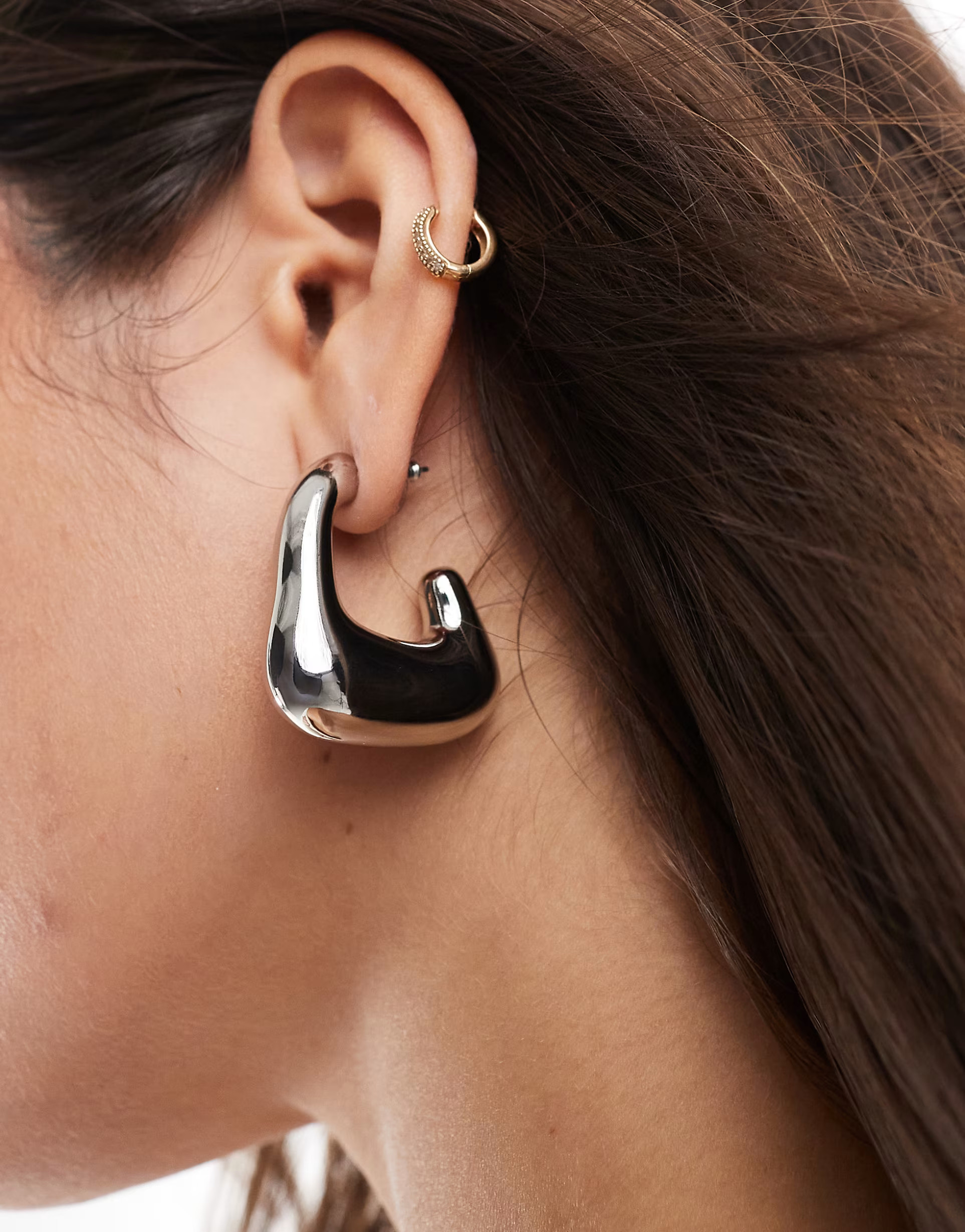 ASOS DESIGN hoop earrings with molten square detail in silver tone | ASOS (Global)