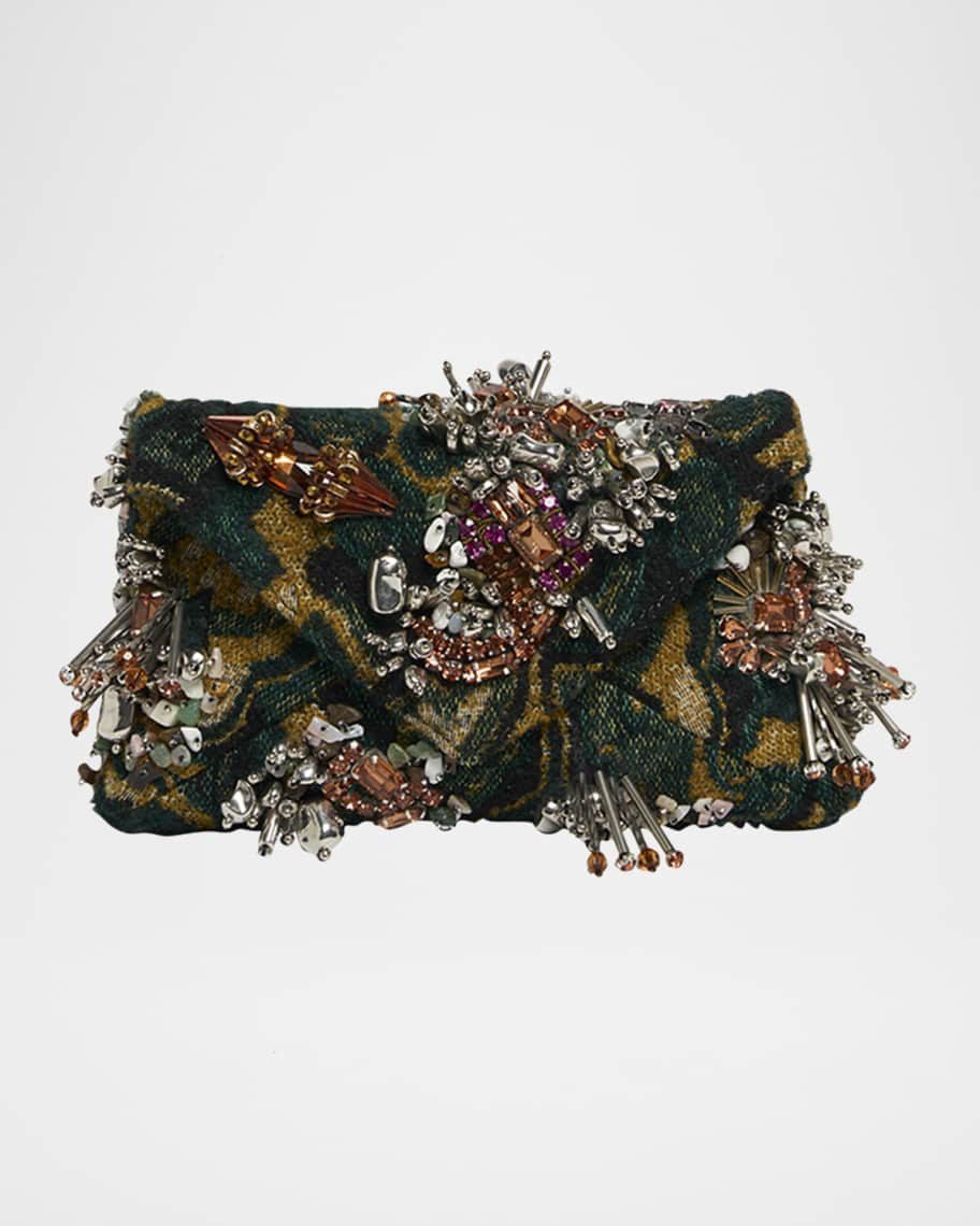 Dries Van Noten Micro Envelope Flap Embellished Jacquard Clutch Bag | Neiman Marcus