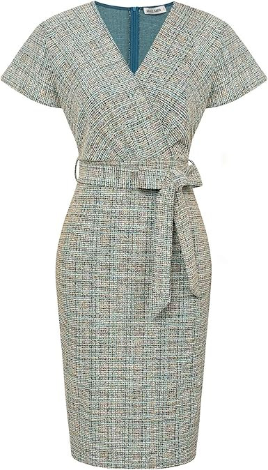 GRACE KARIN Women's Tweed Work Pencil Dress Stretchy Business Office Bodycon Midi Dresses Short S... | Amazon (US)