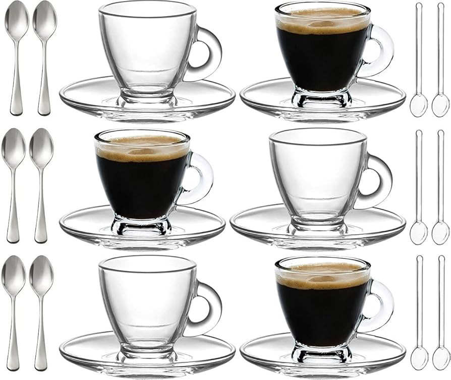 BOHEM'S Espresso Cups, 3.2 oz Small Demitasse Clear Glass Espresso Drinkware, Set Of Cups, Saucer... | Amazon (US)