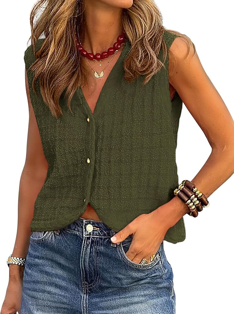 BTFBM Summer Sweater Vest for Women 2025 Sleeveless V Neck Lightweight Button Up Cardigan Knit Ta... | Amazon (US)