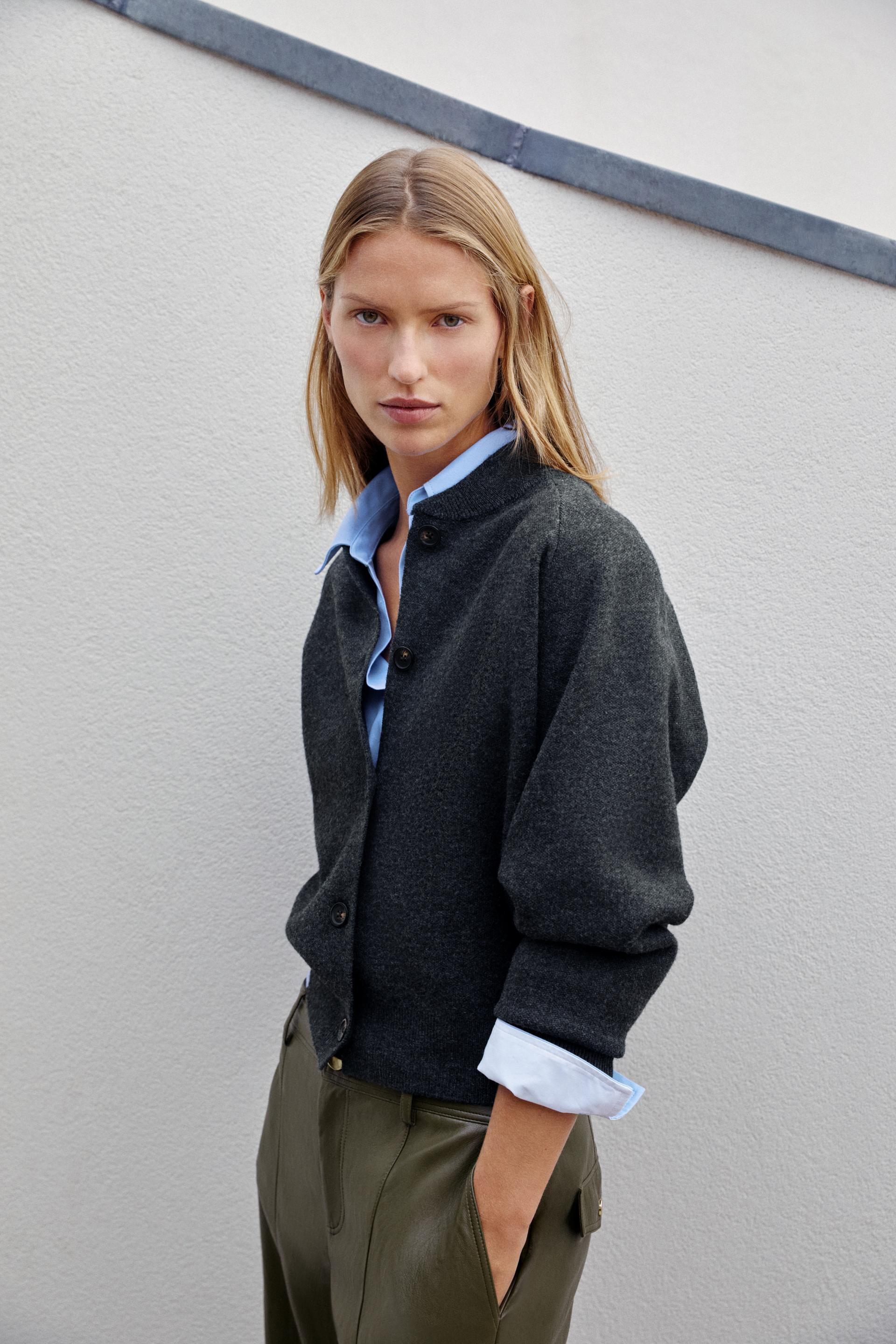 Zara - Knit Bomber Jacket - Anthracite Grey - Xs - Woman | Zara US