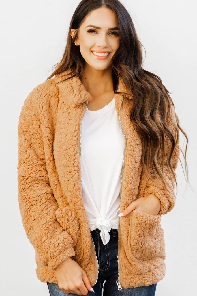 Such A Diva Camel Brown Teddy Jacket | The Mint Julep Boutique