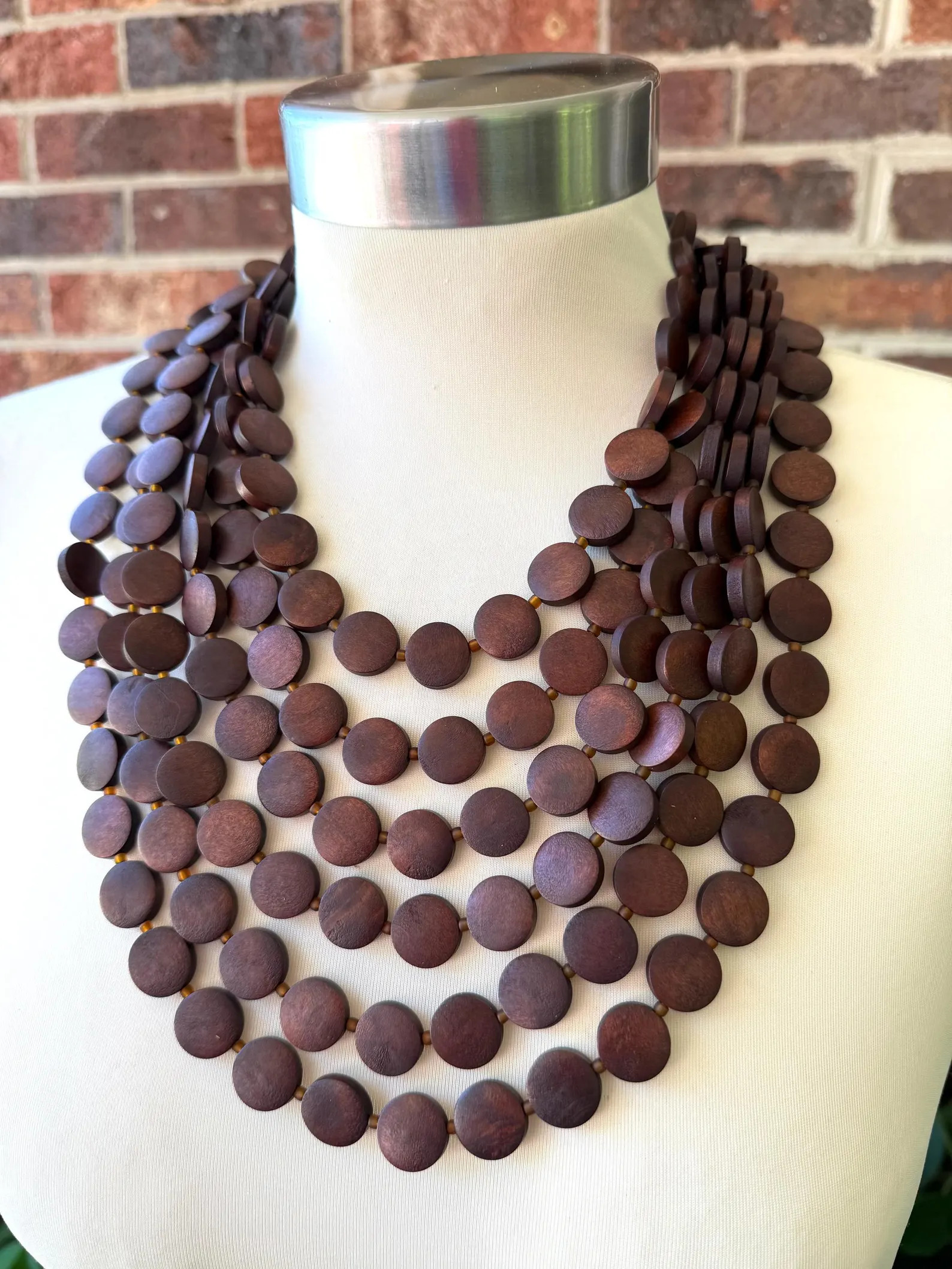 Brown Wood Statement Necklace, Beaded Layered Necklace, Chunky Wood Necklace - Charlotte | Etsy (Global)