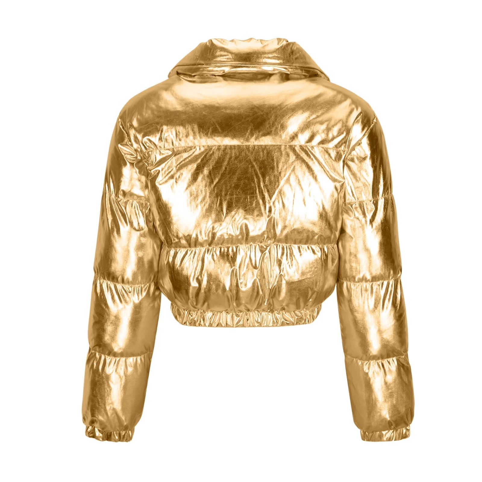 Hvyesh Women's Metallic Shiny Cropped Quilted Puffer Jacket Zip Up Padded Down Coat Outerwear 202... | Walmart (US)