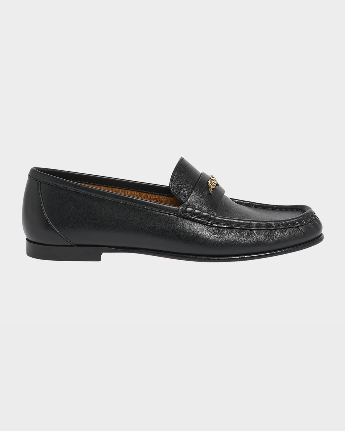 Leather Logo Chain Penny Loafers | Neiman Marcus