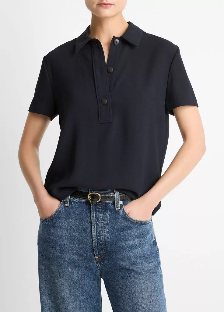 Women's Crepe Polo Shirt, Off White, Size M Vince | Vince LLC